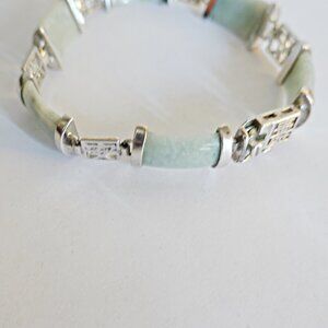 Sterling silver jade Chinese link bracelet